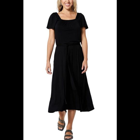 Colleen Lopez Dresses & Skirts - Colleen Lopez Flutter-Sleeve Midi Dress with Pockets Black - Petite